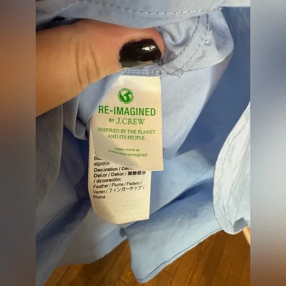 J.Crew Collection Feather Trim Poplin Button-Up Shirt | Size 14 | Blue - Picture 12 of 15